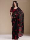 Black Threadwork Georgette Saree
