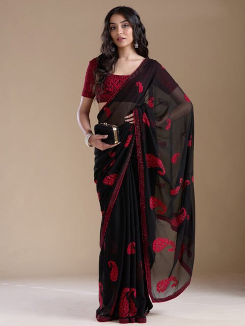 Black Threadwork Georgette Saree