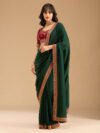 Bottle Green Gold Zariwork Soft Raw Silk Saree
