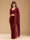 Dark Maroon Threadwork Chiffon Saree