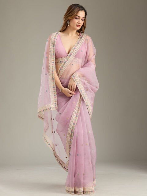 Lavender Threadwork Tissue Saree