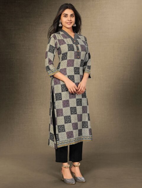 Laxmipati Dark Squirrel Grey Straight Cut Kurti With Digital Print