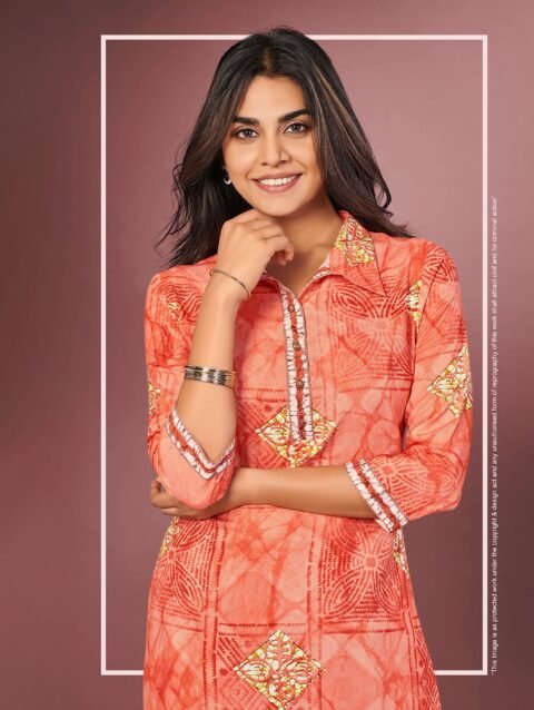 Laxmipati Flame Orange Straight Cut Kurti With Digital Print