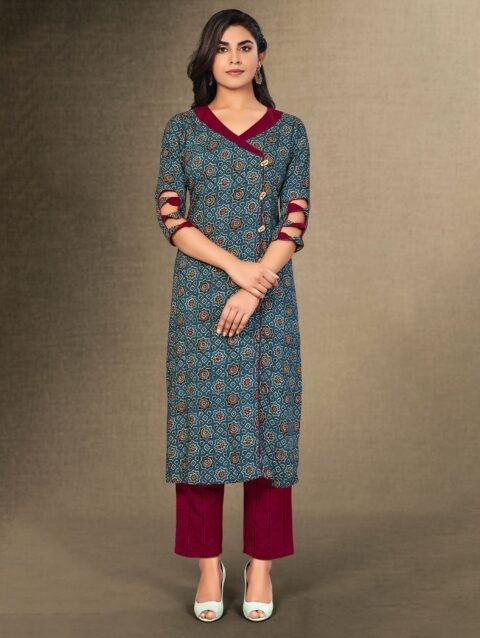 Laxmipati Marine Blue Straight Cut Kurti With Digital Print