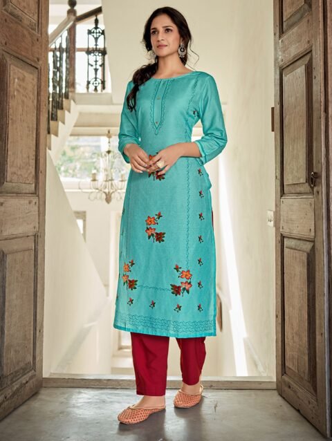 Laxmipati Muslin French Blue Straight Cut Kurti With Digital Print