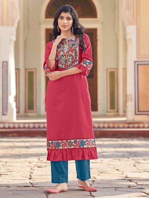 Laxmipati Swiss Slue Brink Pink Straight Kurta