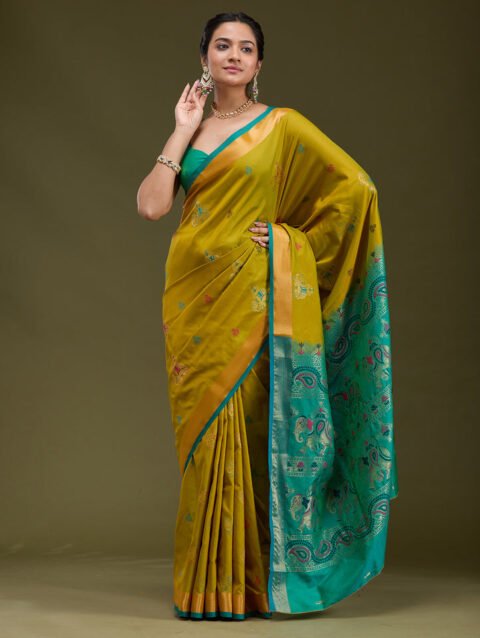 Mehendi Printed Art Silk Saree