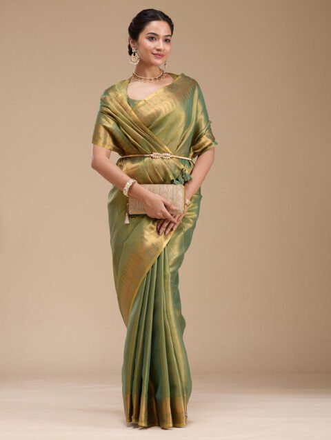 Mehendi Printed Linen Silk Saree
