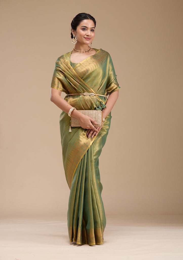 Mehendi Printed Linen Silk Saree