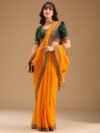 Mustard Gold Zariwork Soft Raw Silk Saree