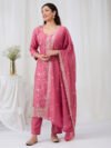 Onion Pink Threadwork Raw Silk Readymade Salwar Suit