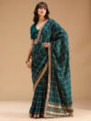 Peacock Blue Gold Zariwork Soft Raw Silk Saree