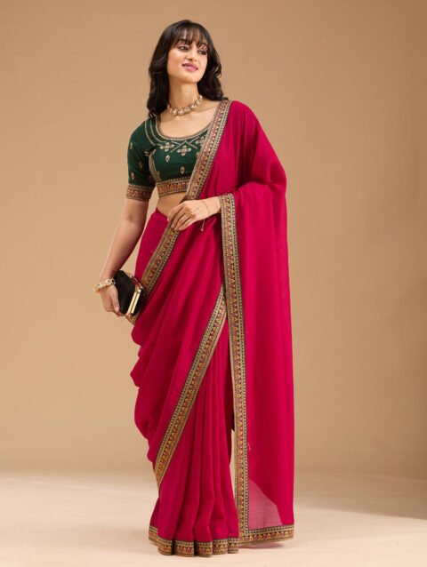 Rani Pink Gold Zariwork Soft Raw Silk Saree