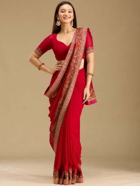 Rani Pink Kashmiri Georgette Saree