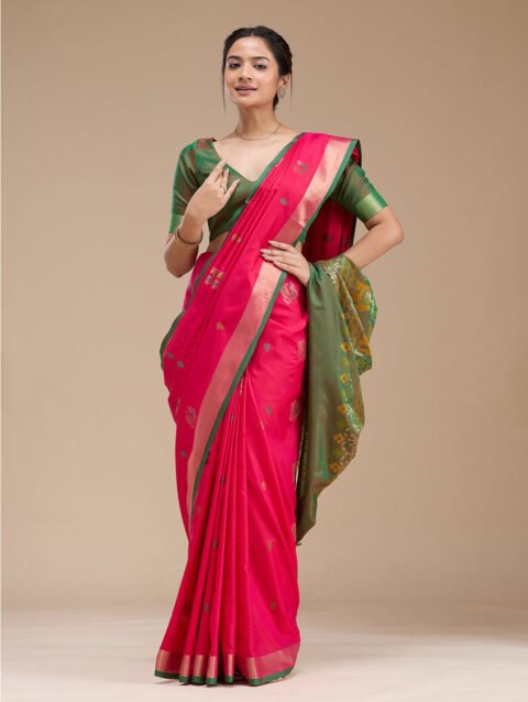 Rani Pink Printed Art Silk Saree