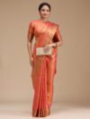 Rust Printed Linen Silk Saree