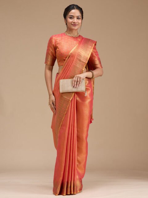 Rust Printed Linen Silk Saree