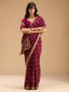 Wine Gold Zariwork Soft Raw Silk Saree