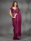 Wine Stonework (Gold) Georgette Saree